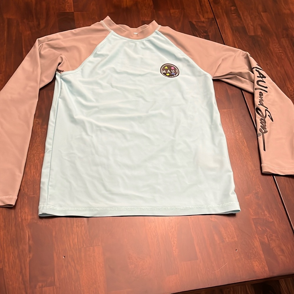 Maui & Sons Girls Long Sleeve Rash Guard L 14/16 UV 50+ EUC